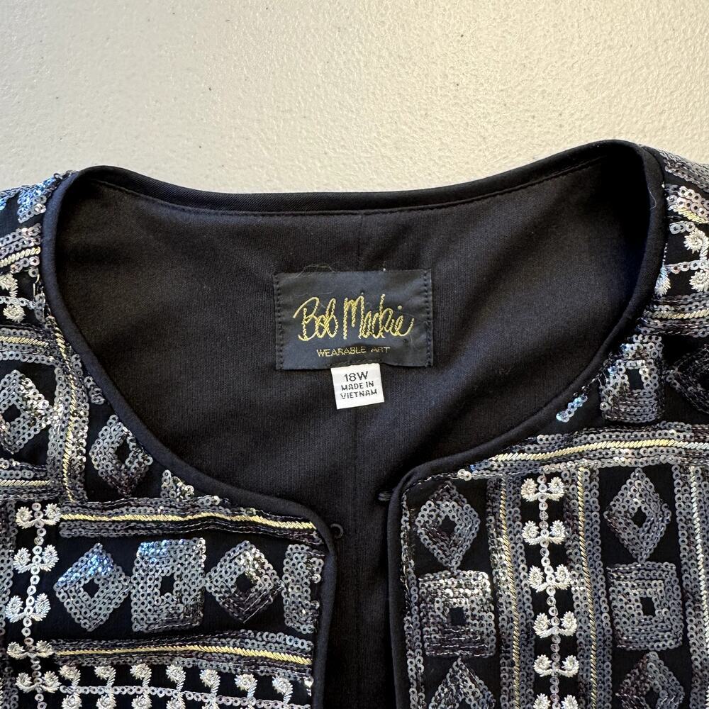 VTG Bob Mackie Wearable Art Black Sequined Jacket Size 18W women's - Picture 2 of 6